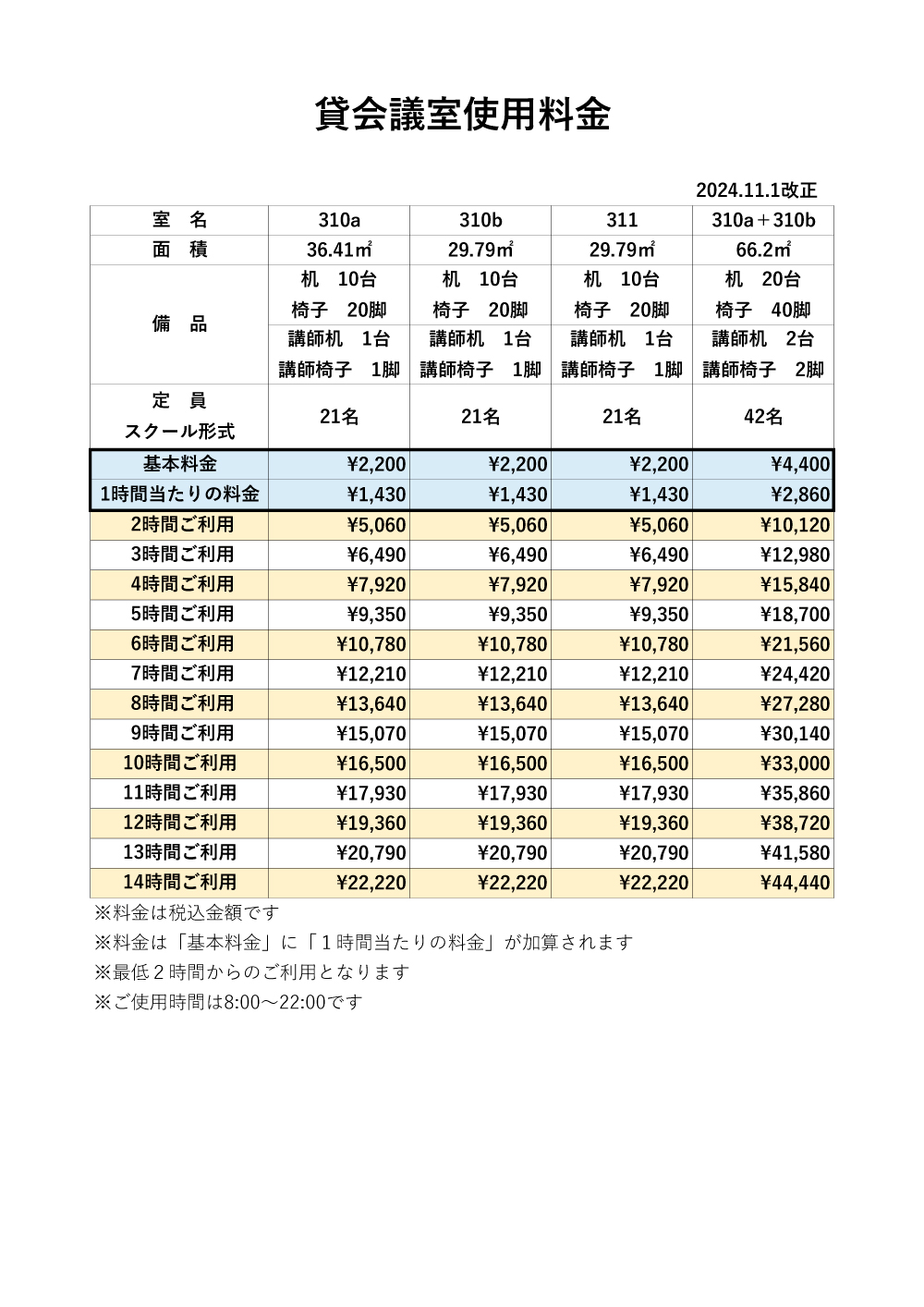 料金表